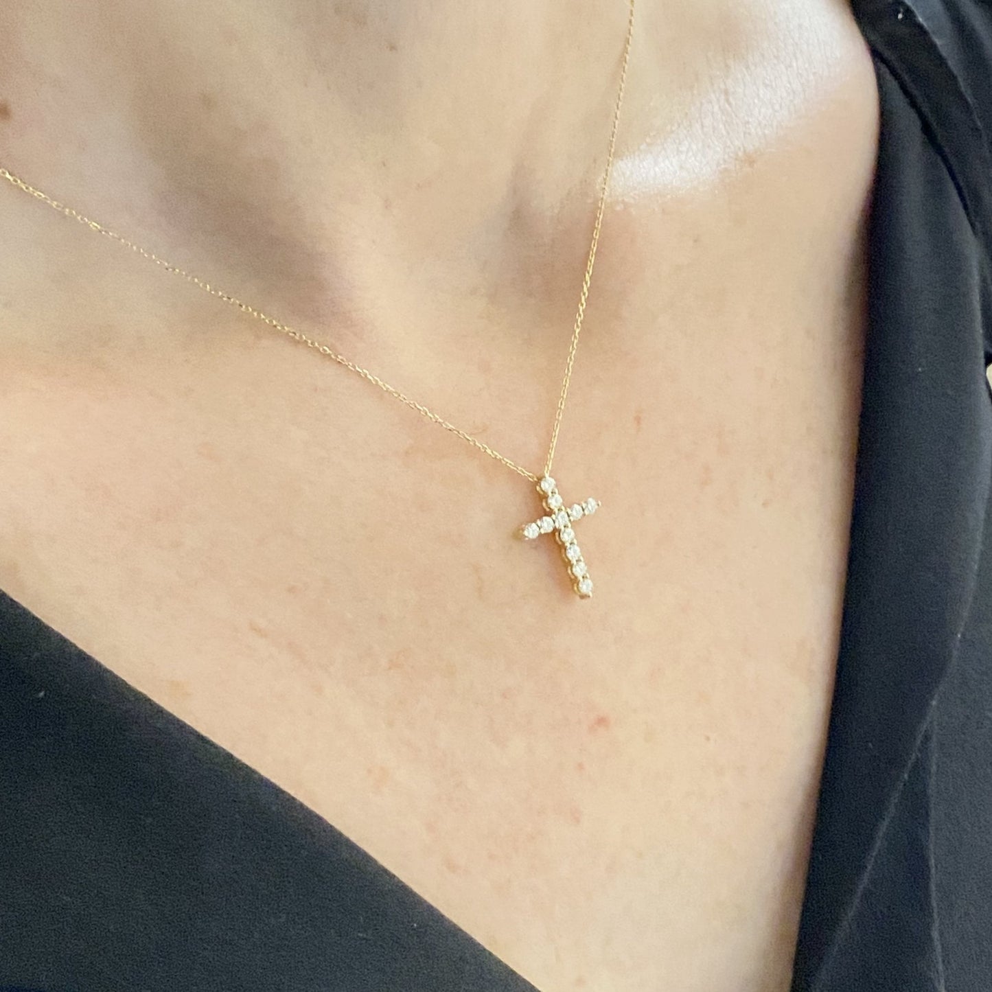 14K Real Solid Gold Diamon Cross Necklace , Christian Jewelry , Religious Necklace ,Diamond Cross Pendant , Communion Gift , Cross Jewelry