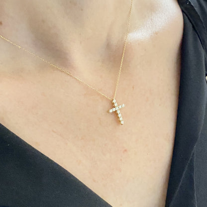14K Real Solid Gold Diamon Cross Necklace , Christian Jewelry , Religious Necklace ,Diamond Cross Pendant , Communion Gift , Cross Jewelry