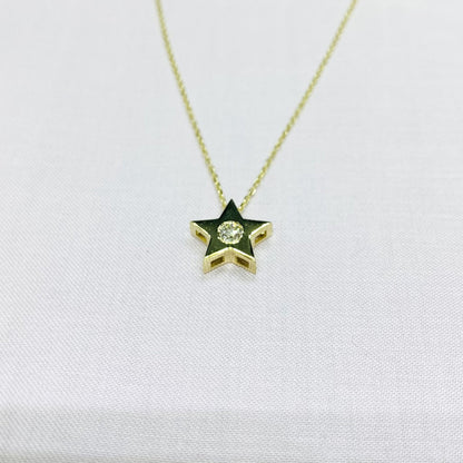 14K Real Solid Gold Diamond Star Necklace for Women , Diamond Star Pendant , Star Layered Necklace , Gift for her ,Diamond Star Jewelry