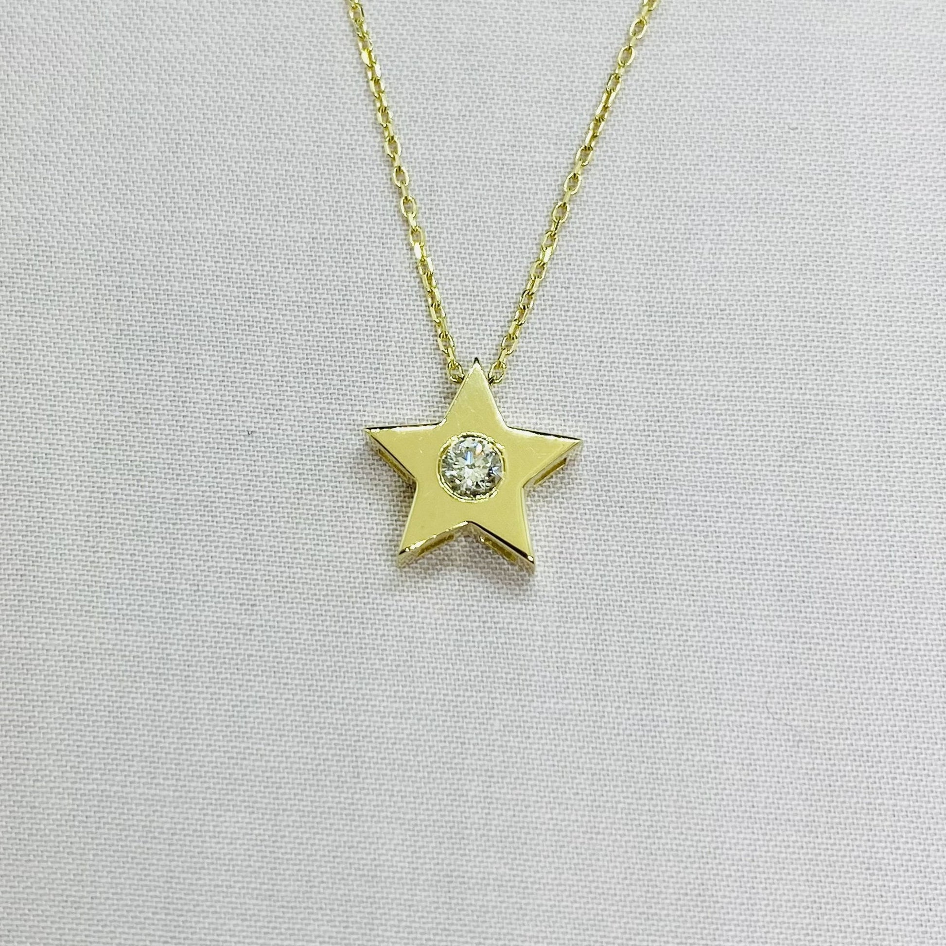 14K Real Solid Gold Diamond Star Necklace for Women , Diamond Star Pendant , Star Layered Necklace , Gift for her, Diamond Star Jewelry