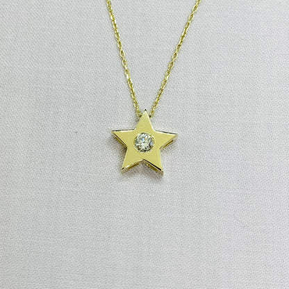14K Real Solid Gold Diamond Star Necklace for Women , Diamond Star Pendant , Star Layered Necklace , Gift for her, Diamond Star Jewelry