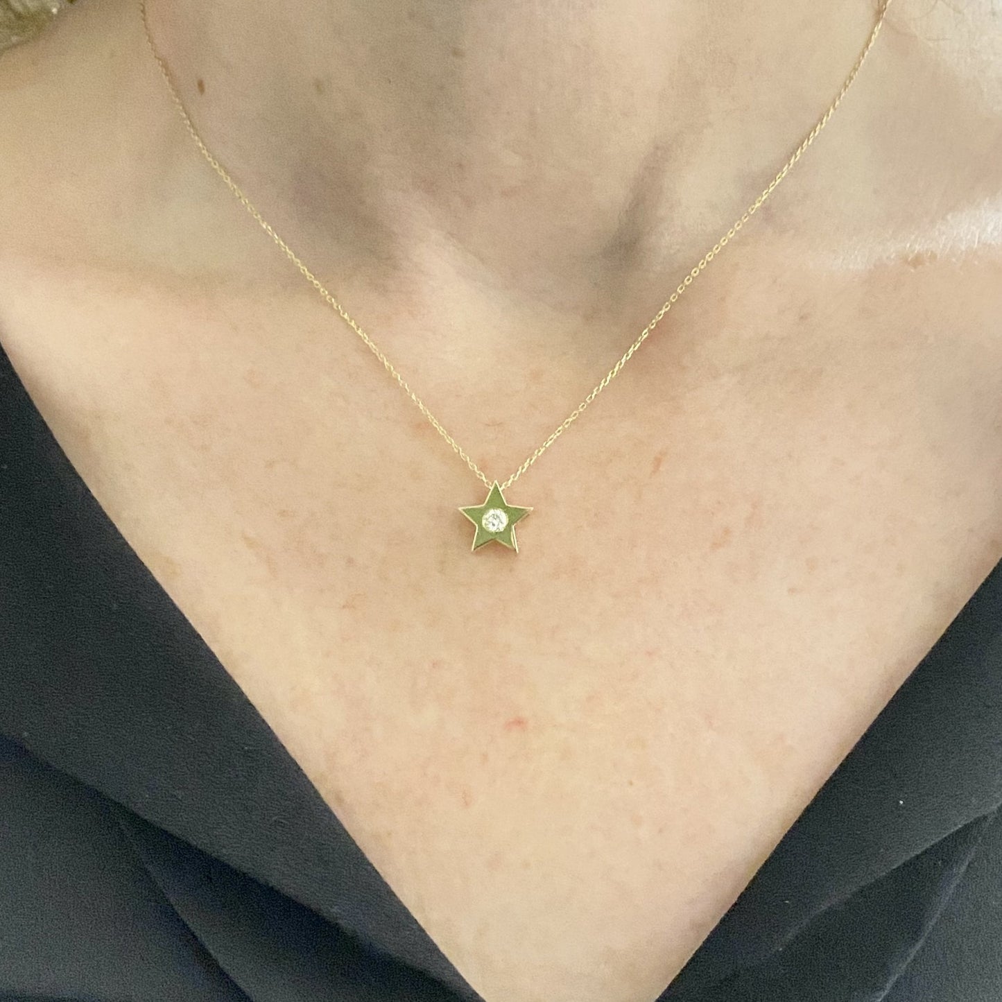 14K Real Solid Gold Diamond Star Necklace for Women , Diamond Star Pendant , Star Layered Necklace ,Gift for her , Diamond Star Jewelry