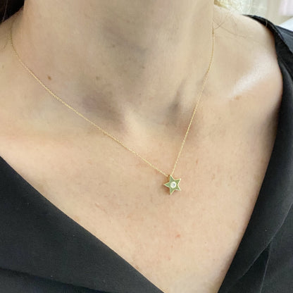 14K Real Solid Gold Diamond Star Necklace for Women , Diamond Star Pendant , Star Layered Necklace ,Gift for her ,Diamond Star Jewelry