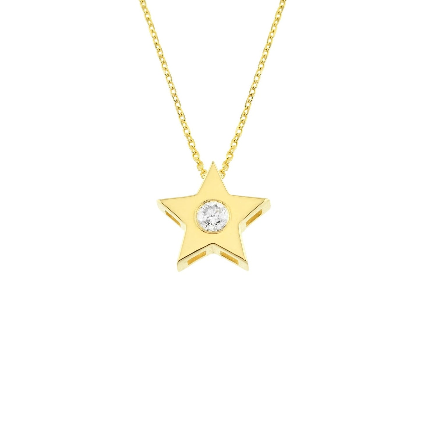 14K Real Solid Gold Diamond Star Necklace for Women