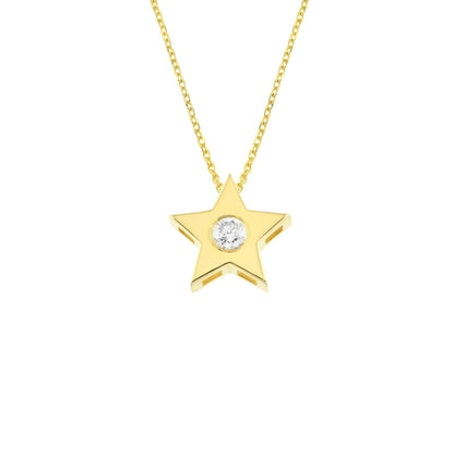 14K Real Solid Gold Diamond Star Necklace for Women