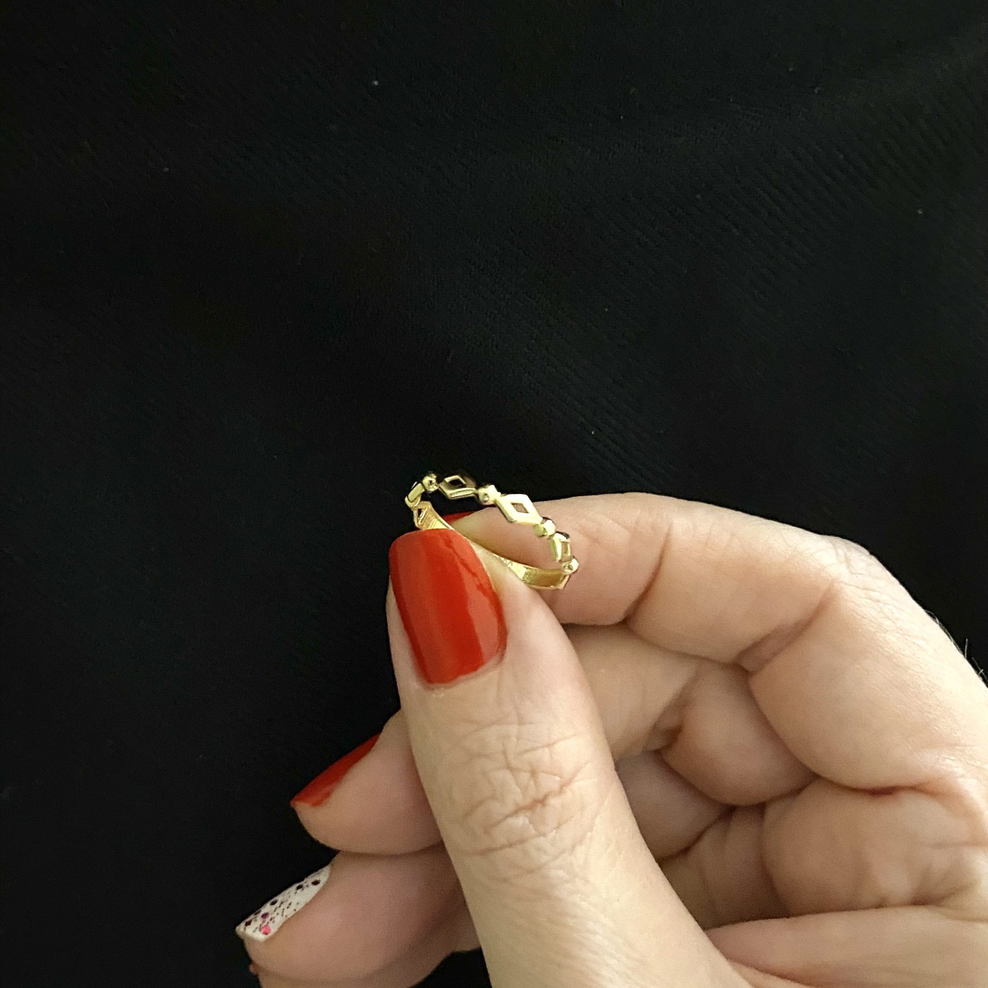 14K Real Solid Gold Dot Rhombus Ring for Women , Engagement Ring , Minimalist Geometric Jewelry , Dainty Stacking Gold Ring , Birthday Gift