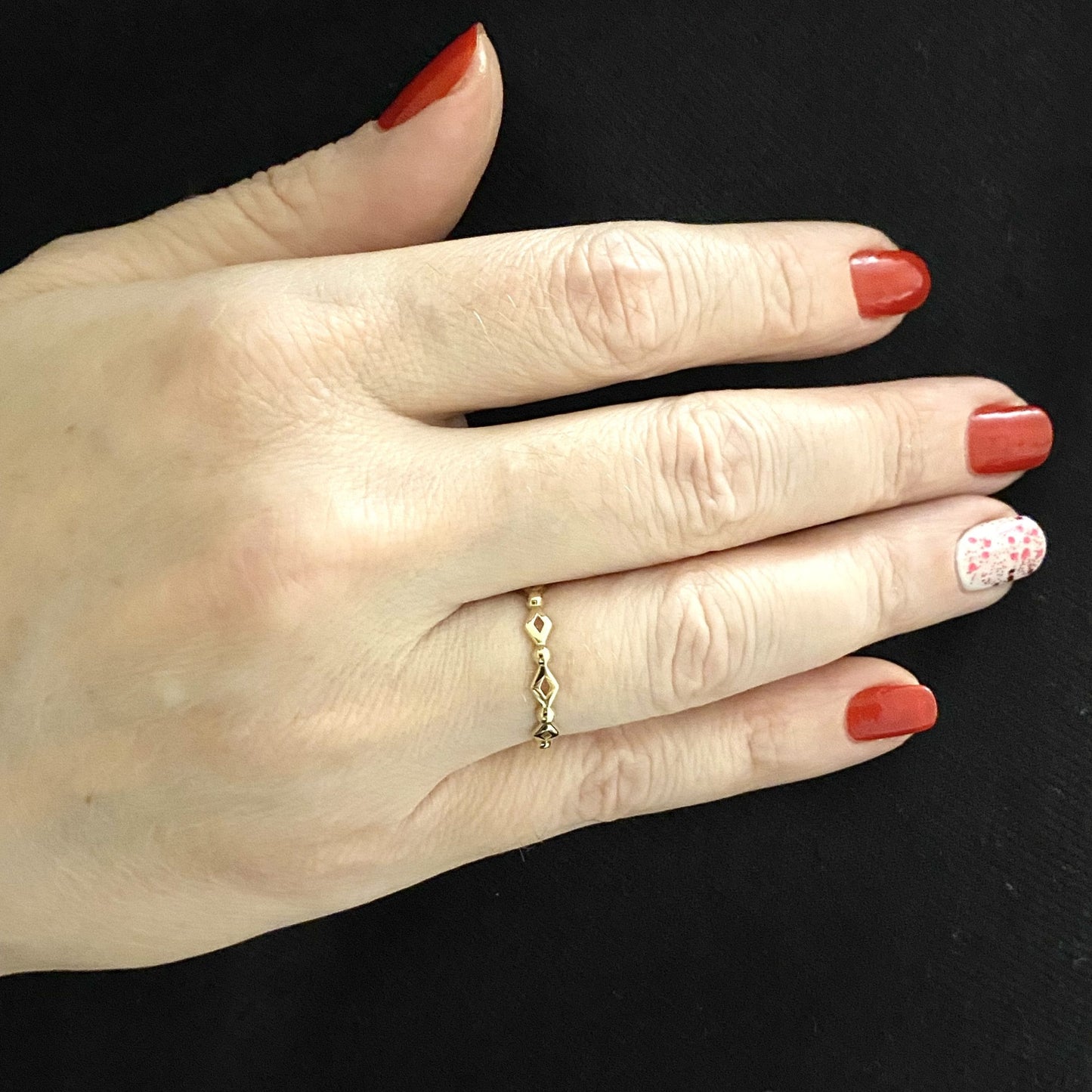 14K Real Solid Gold Dot Rhombus Ring for Women , Engagement Ring , Minimalist Geometric Jewelry , Dainty Stacking Gold Ring , Christmas Gift