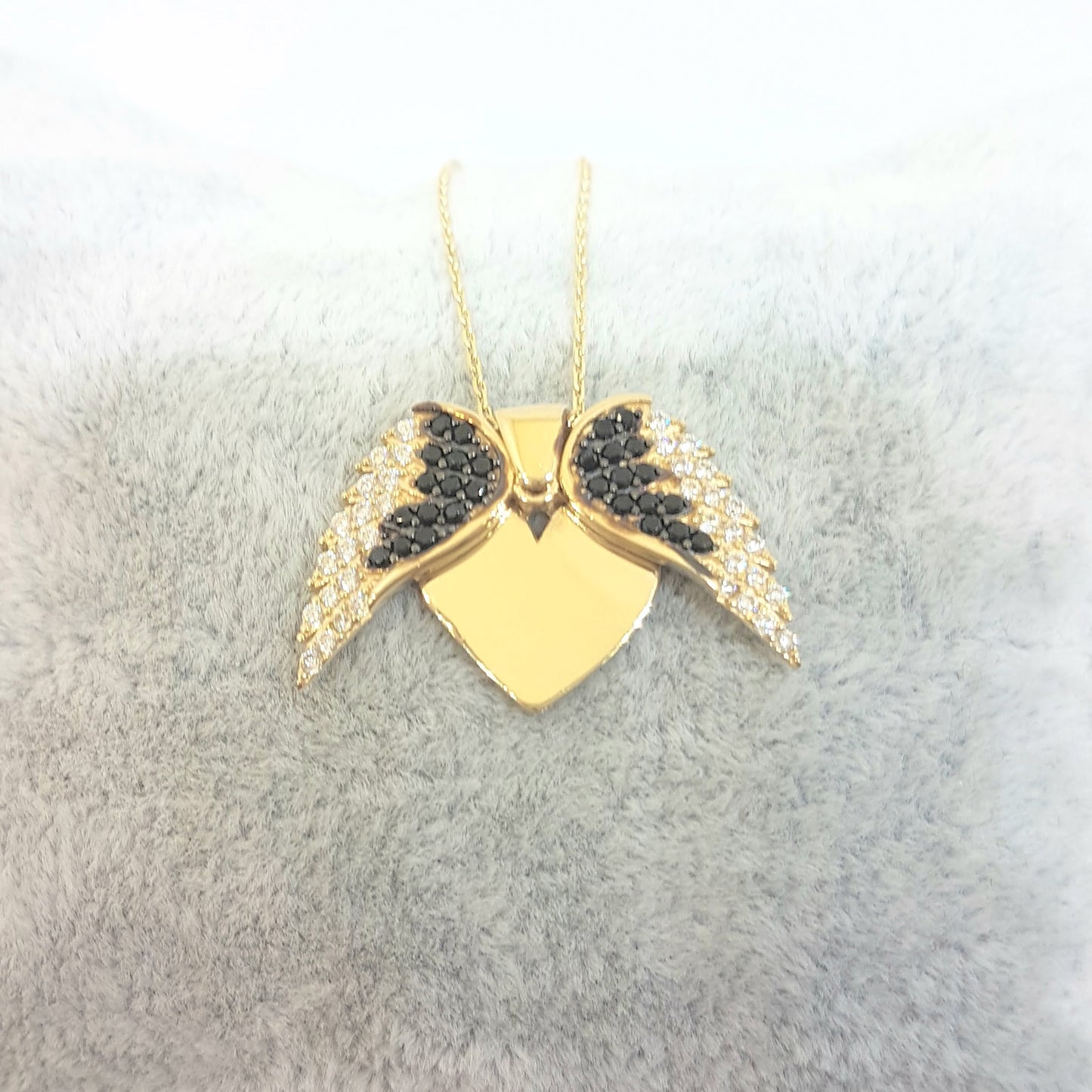 14K Real Solid Gold Elegant Double Angel Wings and Heart Shape Memorial Personalized Forever Remember Names Dates Charm Pendant Necklace Best Birthday Gift for Women