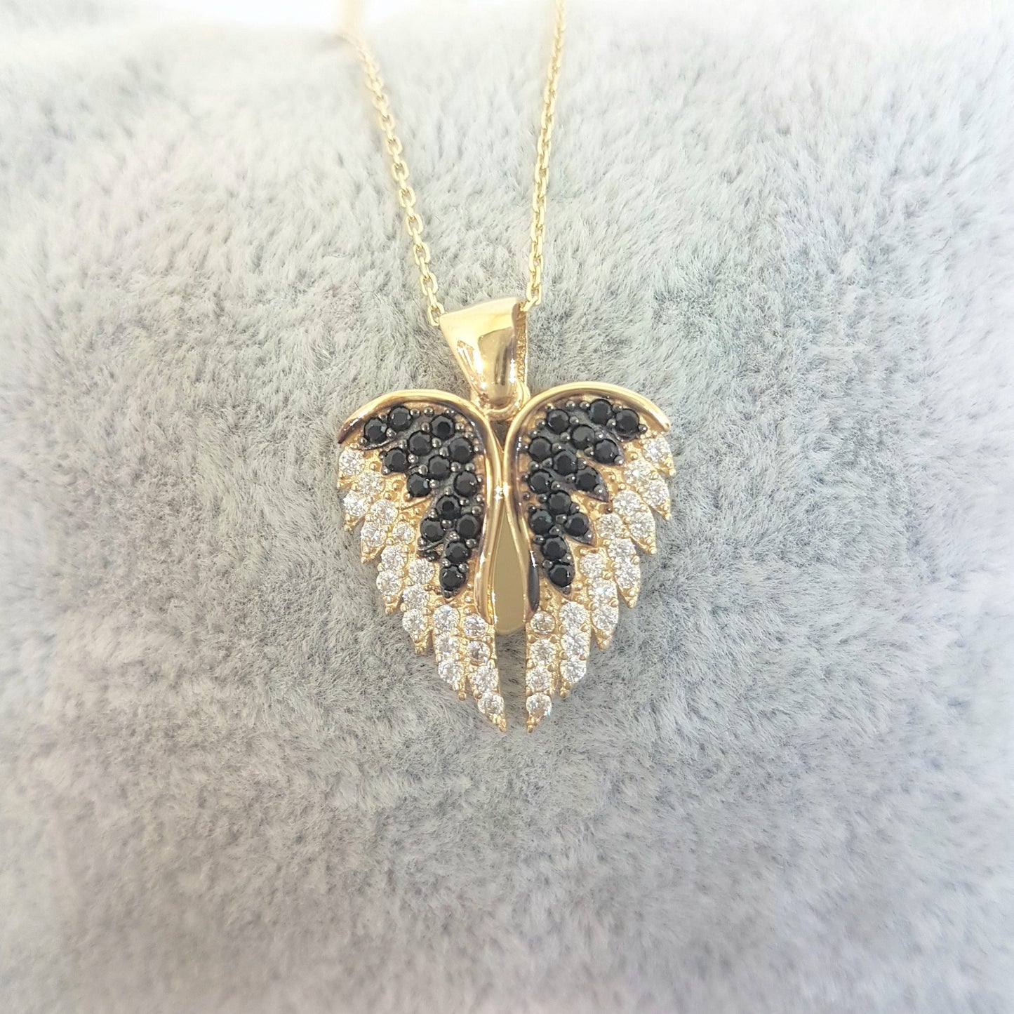 14K Real Solid Gold Elegant Double Angel Wings and Heart Shape Memorial Personalized Forever Remember Names Dates Charm Pendant Necklace Best Birthday Gift for Women