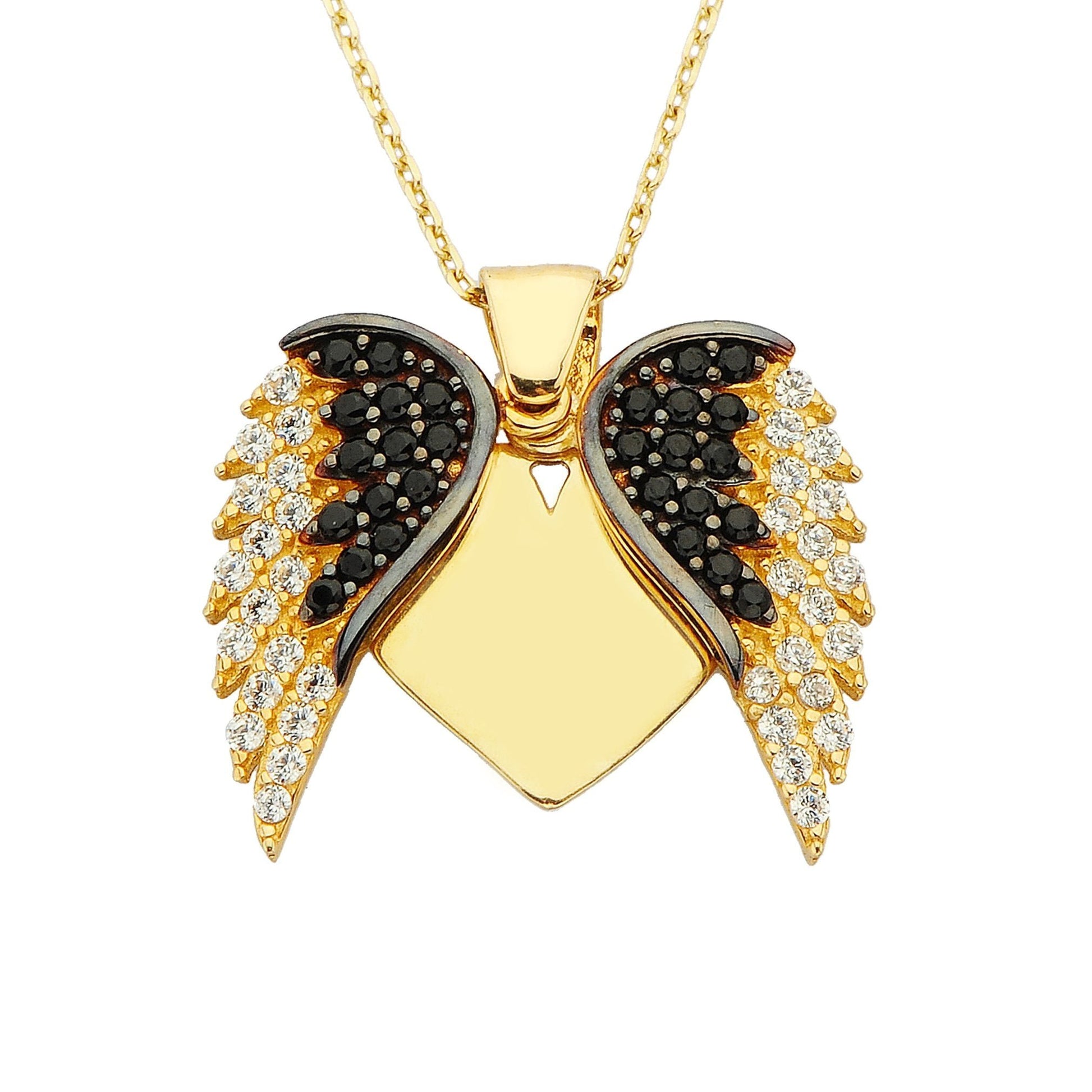 14K Real Solid Gold Elegant Double Angel Wings and Heart Personalized Pendant Necklace for Women Chirstmas Xmas Birthday Anniversay Mother's Day gift jewelry