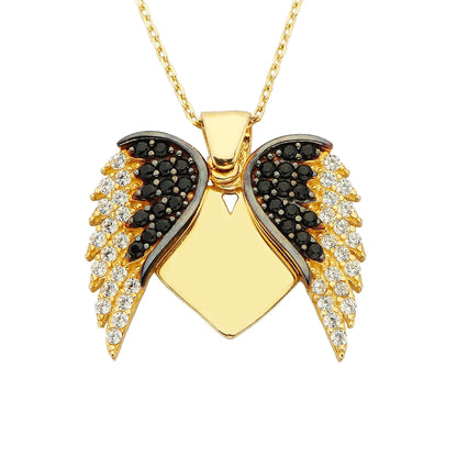 14K Real Solid Gold Elegant Double Angel Wings and Heart Personalized Pendant Necklace for Women Chirstmas Xmas Birthday Anniversay Mother's Day gift jewelry