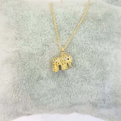 14K Real Solid Gold Elephant Pendant Necklace with White Zirconia Stones Cute Charm Dainty Best Birthday Gift for Women Good Luck christmas gift