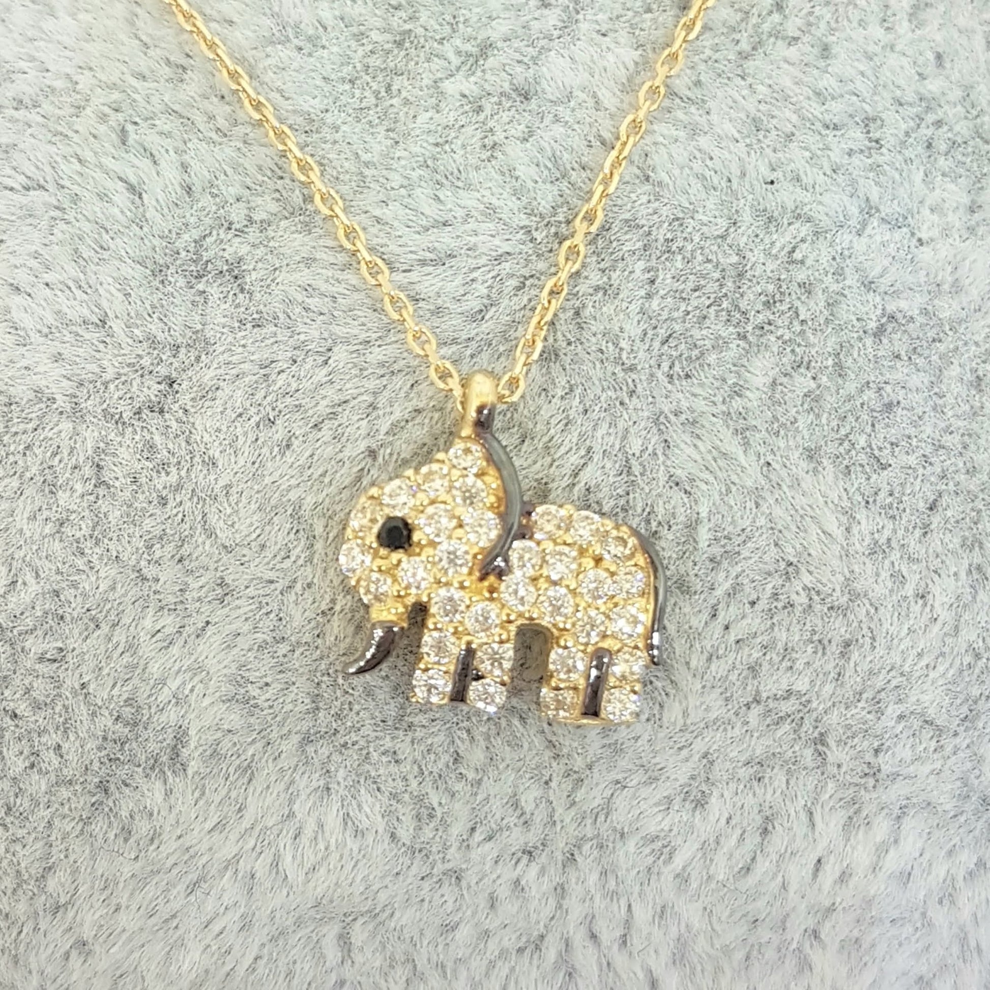 14K Real Solid Gold Elephant Pendant Necklace with White Zirconia Stones Cute Charm Dainty Best Birthday Gift for Women Good Luck christmas gift
