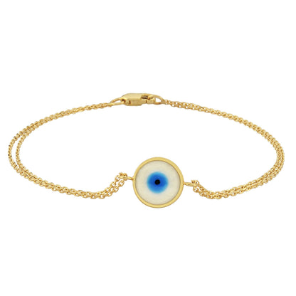 14K Real Solid Gold Evil Eye Mother of Pearl Bracelet for Women, Lucky Gold Bracelet , Christmas gift , Mother’s Day Gift , Evil Eye Charm birthday gift.