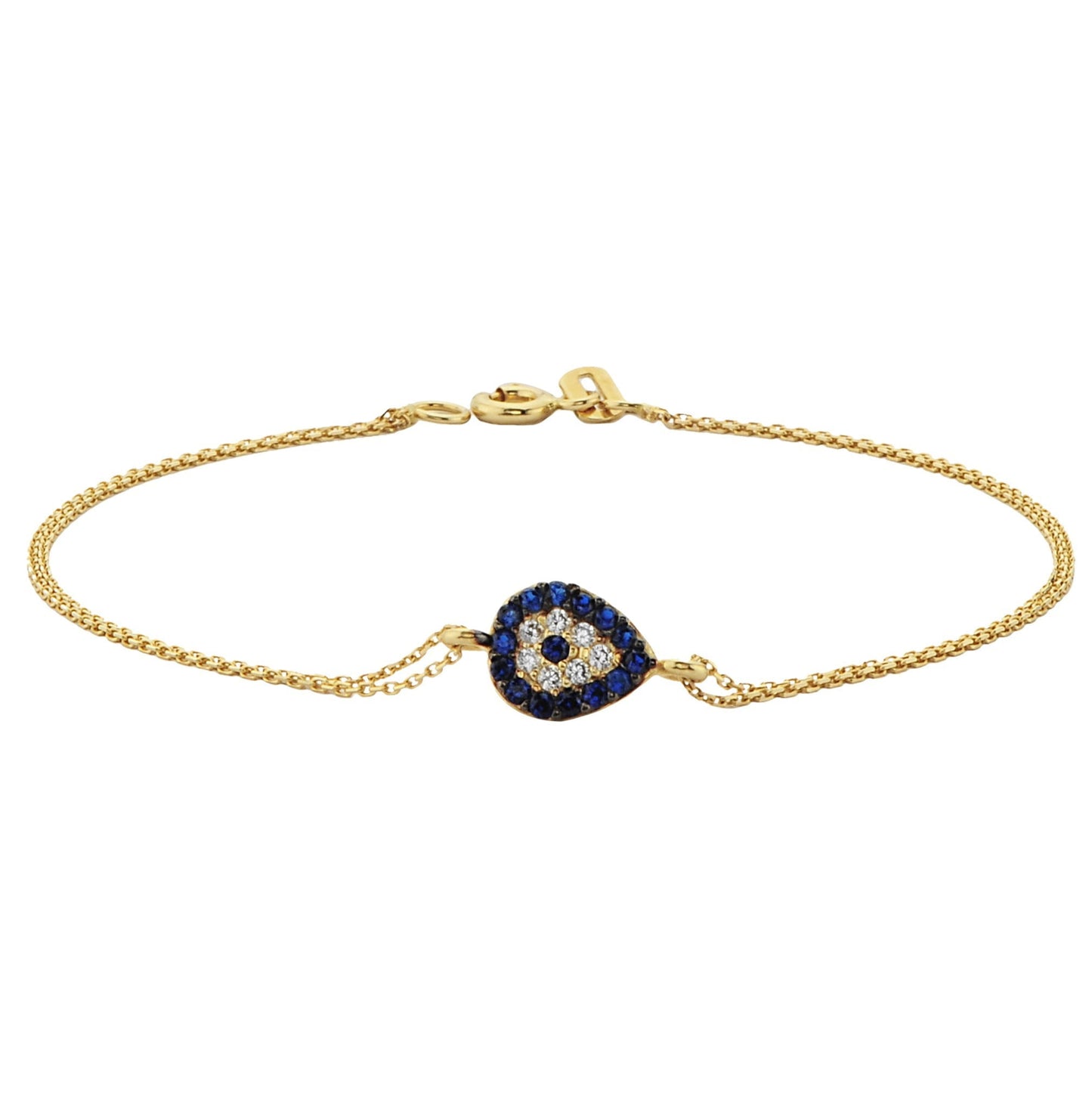 14K Real Solid Gold Evil Eye Teardrop Bracelet with Navy Blue and White CZ for Women Good Luck jewelry nazar protection cubic zirconia birthday gift christmas mother luck lucky protection nazar