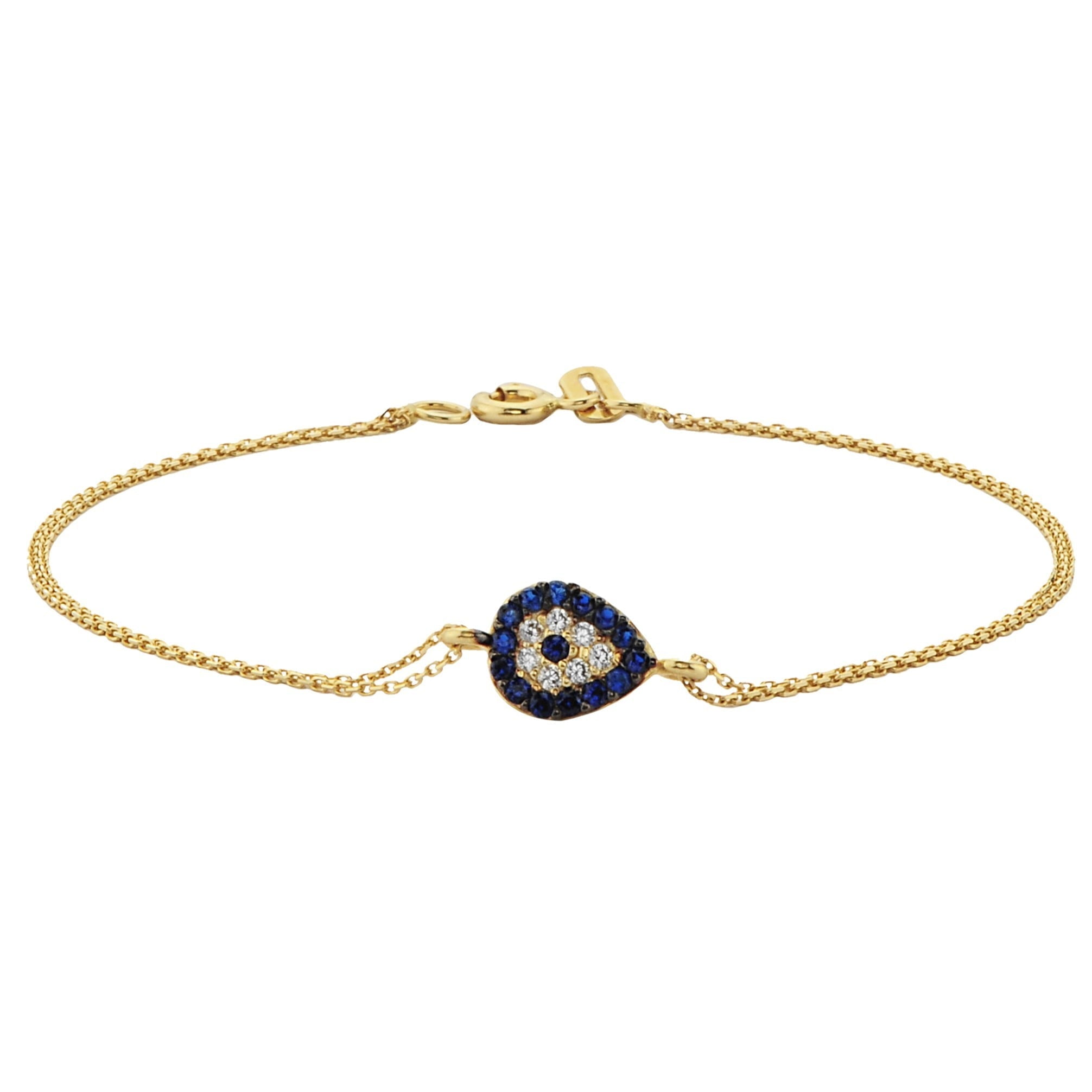 14K Real Solid Gold Evil Eye Teardrop Bracelet with Navy Blue and White CZ for Women Good Luck jewelry nazar protection cubic zirconia birthday gift christmas mother luck lucky protection nazar