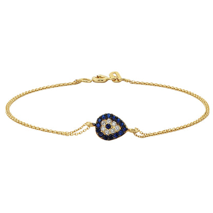 14K Real Solid Gold Evil Eye Teardrop Bracelet with Navy Blue and White CZ for Women Good Luck jewelry nazar protection cubic zirconia birthday gift christmas mother luck lucky protection nazar