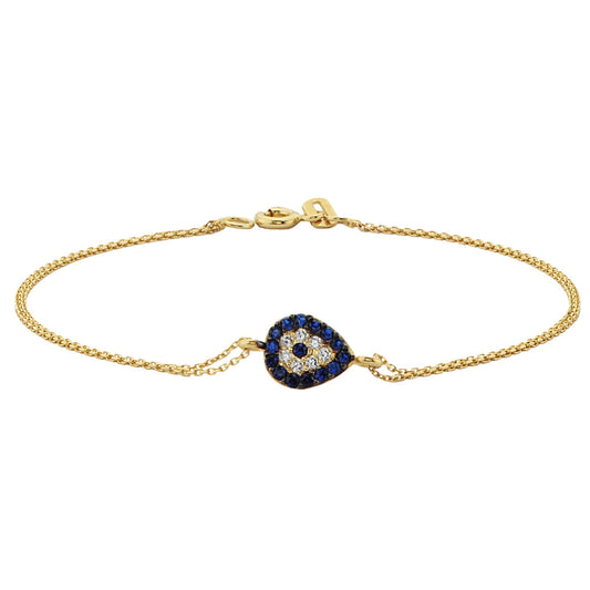 14K Real Solid Gold Evil Eye Teardrop Bracelet with Navy Blue and White CZ for Women Good Luck jewelry nazar protection cubic zirconia birthday gift christmas mother luck lucky protection nazar