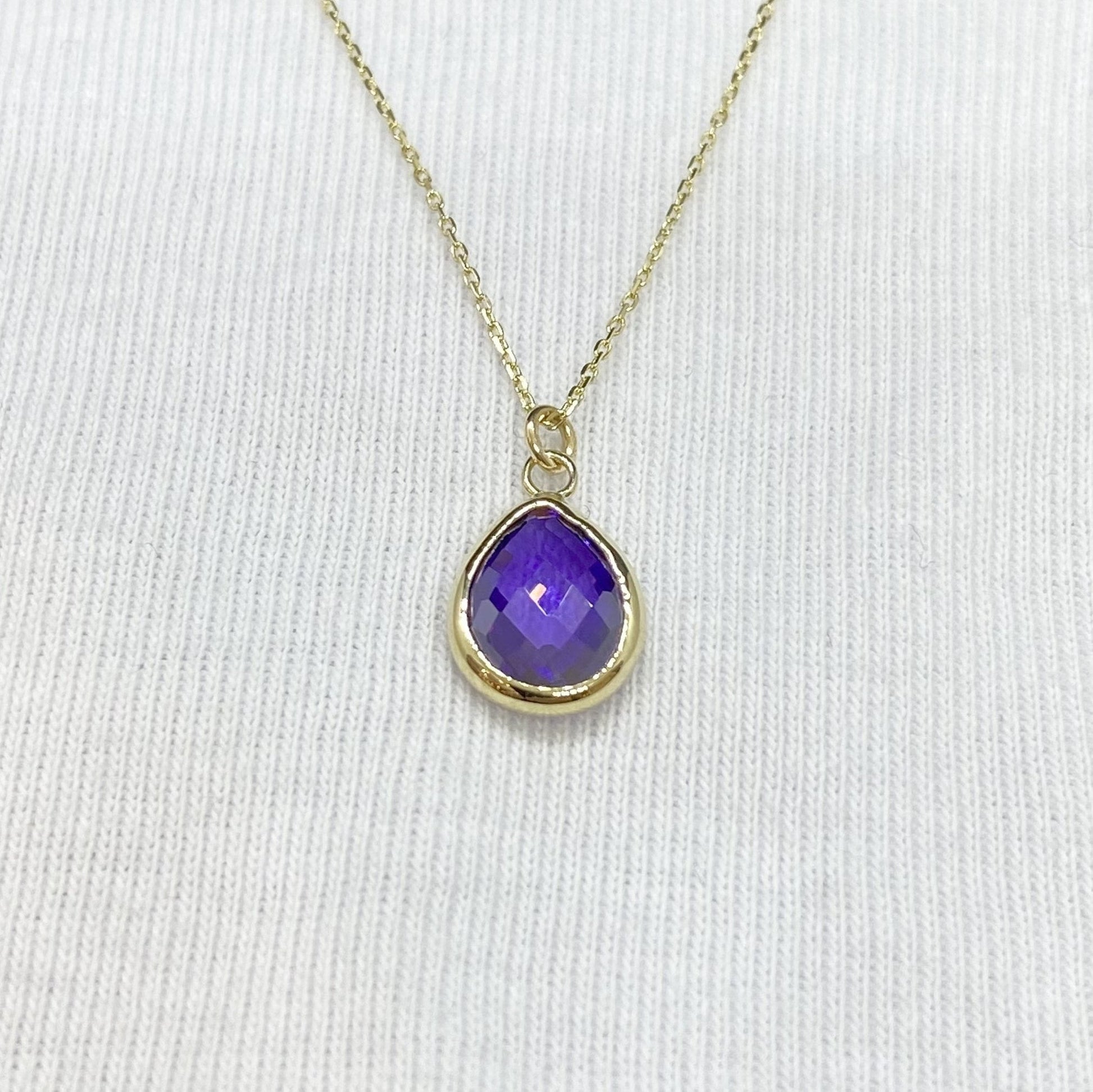 14K Real Solid Gold February Birthstone Necklace, Bridesmaid Necklace, Birthstone Necklace , Amethyst Necklace, Christmas Gifts for mom