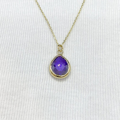 14K Real Solid Gold February Birthstone Necklace, Bridesmaid Necklace, Birthstone Necklace , Amethyst Necklace, Christmas Gifts for mom