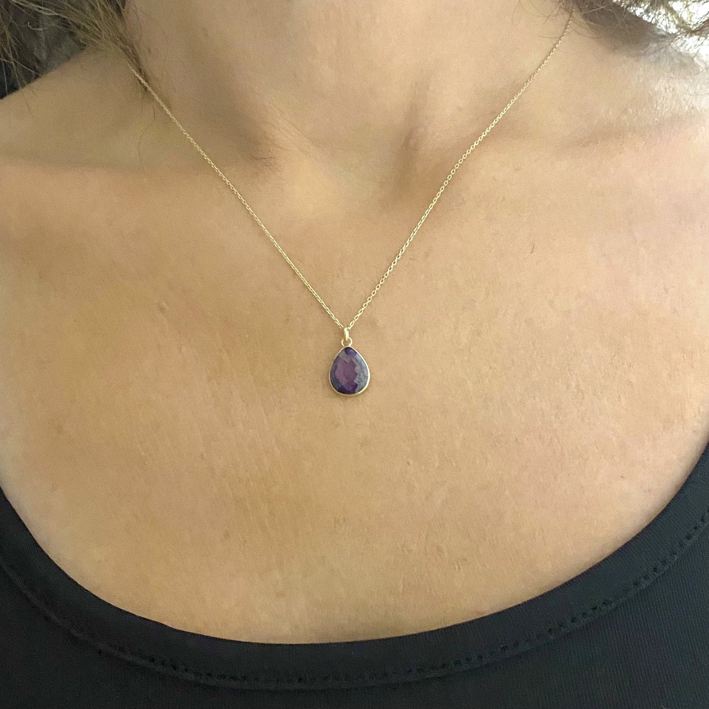 14K Real Solid Gold February Birthstone Necklace, Bridesmaid Necklace, Birthstone Necklace , Amethyst Necklace, Layered necklace