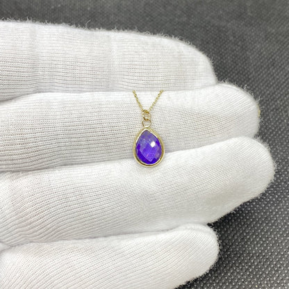 14K Real Solid Gold February Birthstone Necklace, Bridesmaid Necklace, Birthstone Necklace , Amethyst Necklace, Valentine's Day Gift for her