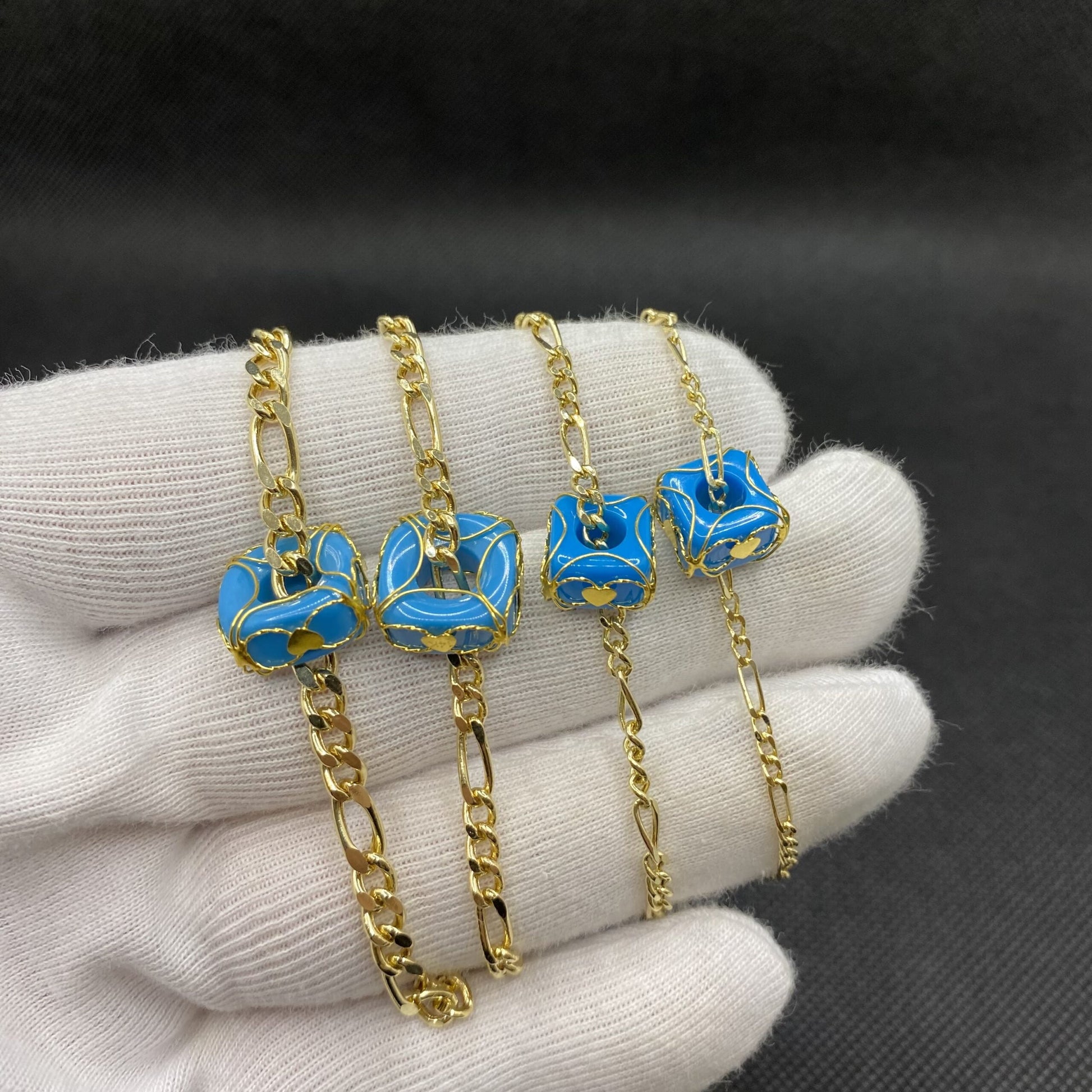 14K Real Solid Gold Figaro Bracelet, Figaro Chain Bracelet with Turquoise Birthstone , Link Bracelet Gold , Dainty Gold Chain Bracelet