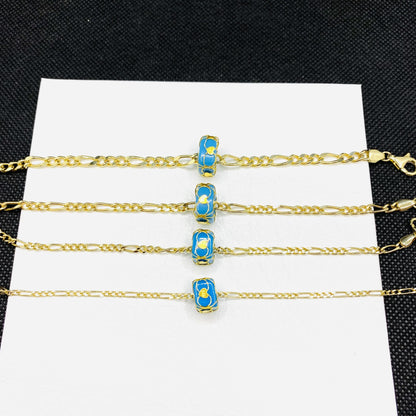 14K Real Solid Gold Figaro Bracelet, Figaro Chain Bracelet with Turquoise Birthstone , Link Bracelet Gold , Dainty Gold Chain Bracelet