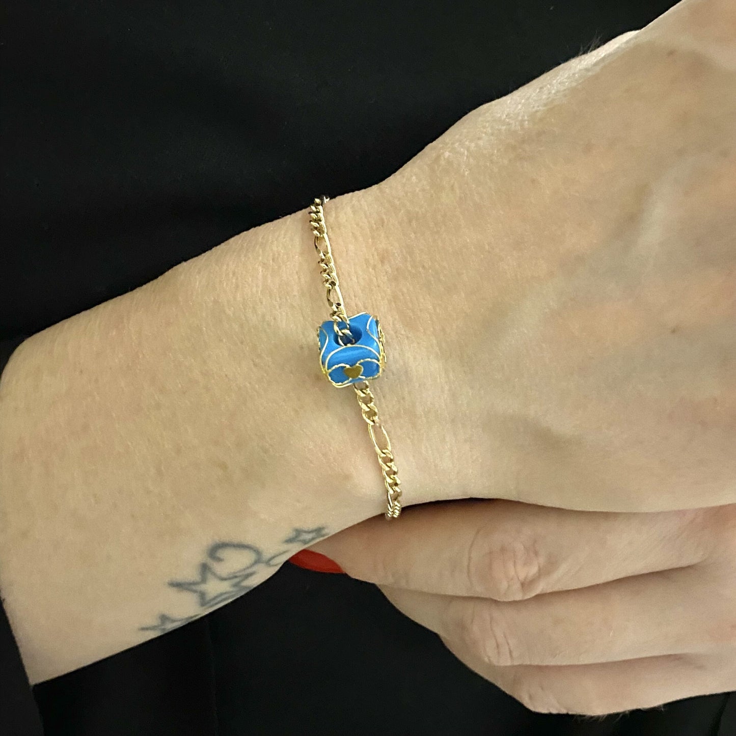 14K Real Solid Gold Figaro Bracelet, Figaro Chain Bracelet with Turquoise Birthstone , Link Bracelet Gold, Dainty Gold Chain Bracelet