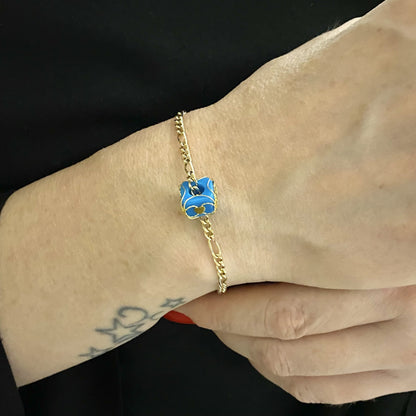 14K Real Solid Gold Figaro Bracelet, Figaro Chain Bracelet with Turquoise Birthstone , Link Bracelet Gold, Dainty Gold Chain Bracelet