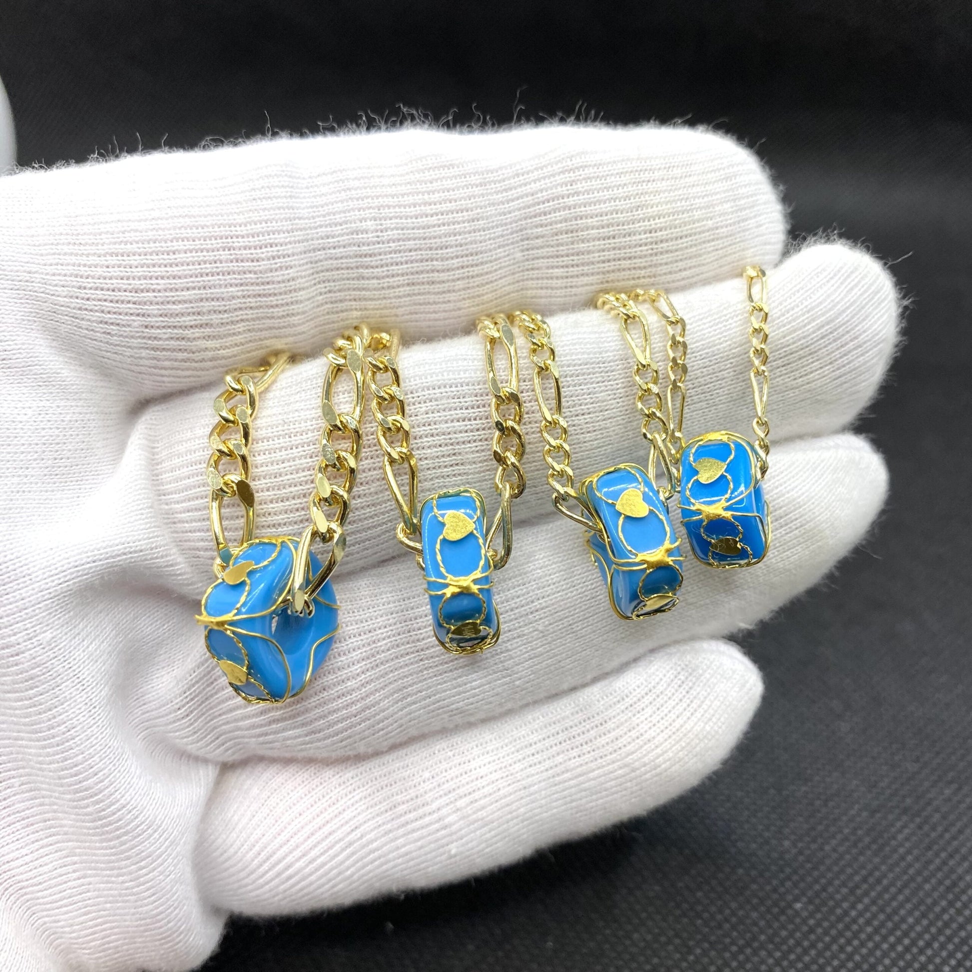 14K Real Solid Gold Figaro Necklace , Figaro Chain Necklace with Turquoise Birthstone , Link Necklace , Gold Chain Necklace, Gift for her