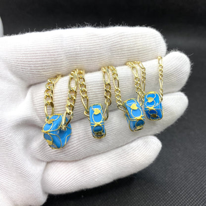 14K Real Solid Gold Figaro Necklace , Figaro Chain Necklace with Turquoise Birthstone , Link Necklace , Gold Chain Necklace, Gift for her