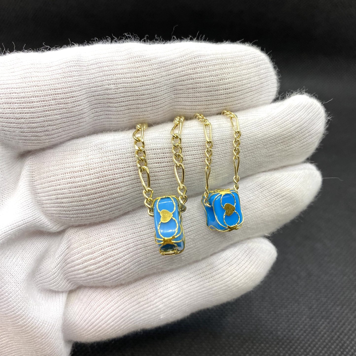 14K Real Solid Gold Figaro Chain Necklace , with Optional Turquoise Birthstone