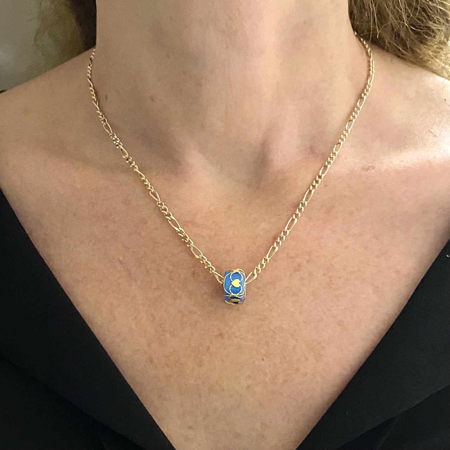 14K Real Solid Gold Figaro Necklace , Figaro Chain Necklace with Turquoise Birthstone , jewelry gift for her mom her Men Women