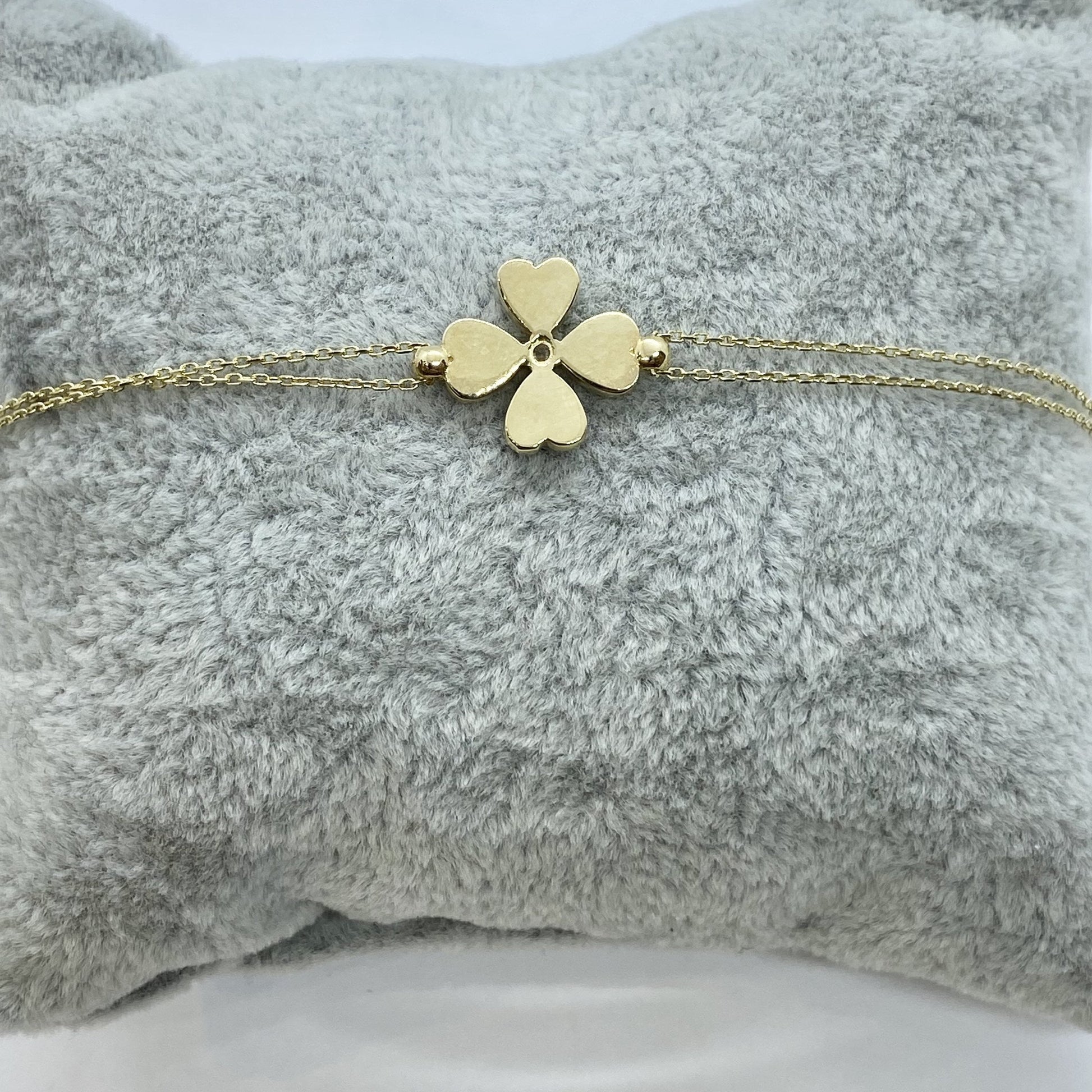 14K Solid Gold Four Leaf Clover Bracelet for Women, Four Leaf Green Clover Gold, Charm Bracelet, Gold Clover Bracelet ,Handmade Jewelry
