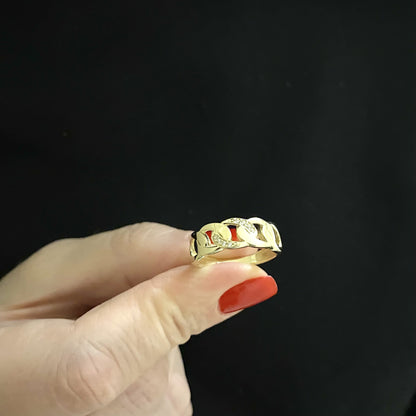 14K Real Solid Gold Gourmet Ring for Women , Dainty Gold Ring , CZ Chain Link Ring , 7MM Chain Ring , Gift for Her , Birthday Gifts