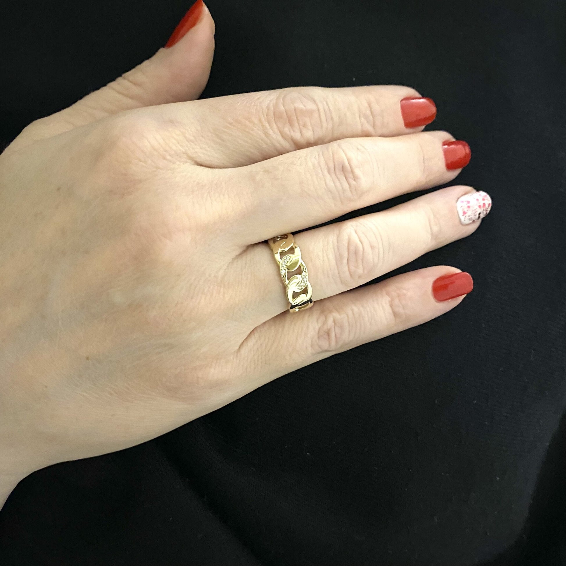 14K Real Solid Gold Gourmet Ring for Women , Dainty Gold Ring , CZ Chain Link Ring , 7MM Chain Ring , Gift for Her , Christmas Gifts