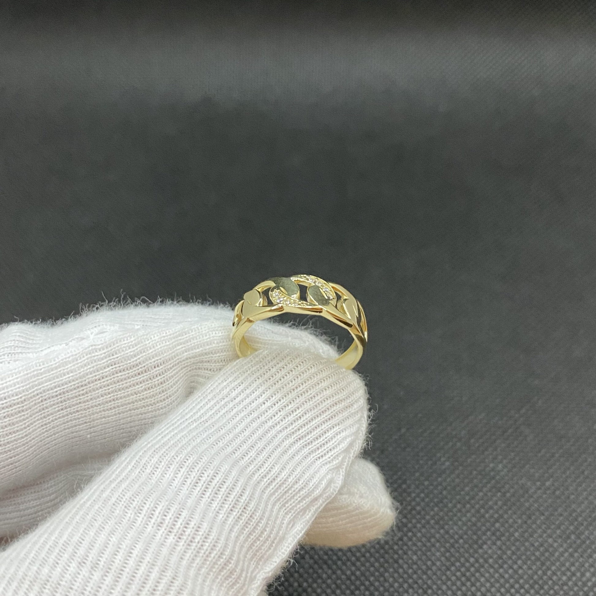 14K Real Solid Gold Gourmet Ring for Women , Dainty Gold Ring , CZ Chain Link Ring , 7MM Chain Ring ,Gift for Her ,Christmas Gifts