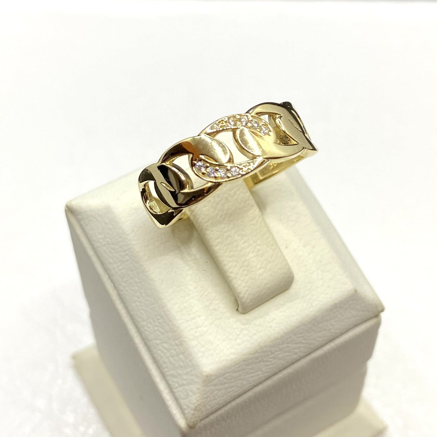 14K Real Solid Gold Gourmet Ring for Women , Dainty Gold Ring , CZ Chain Link Ring ,7MM Chain Ring , Gift for Her , Christmas Gifts