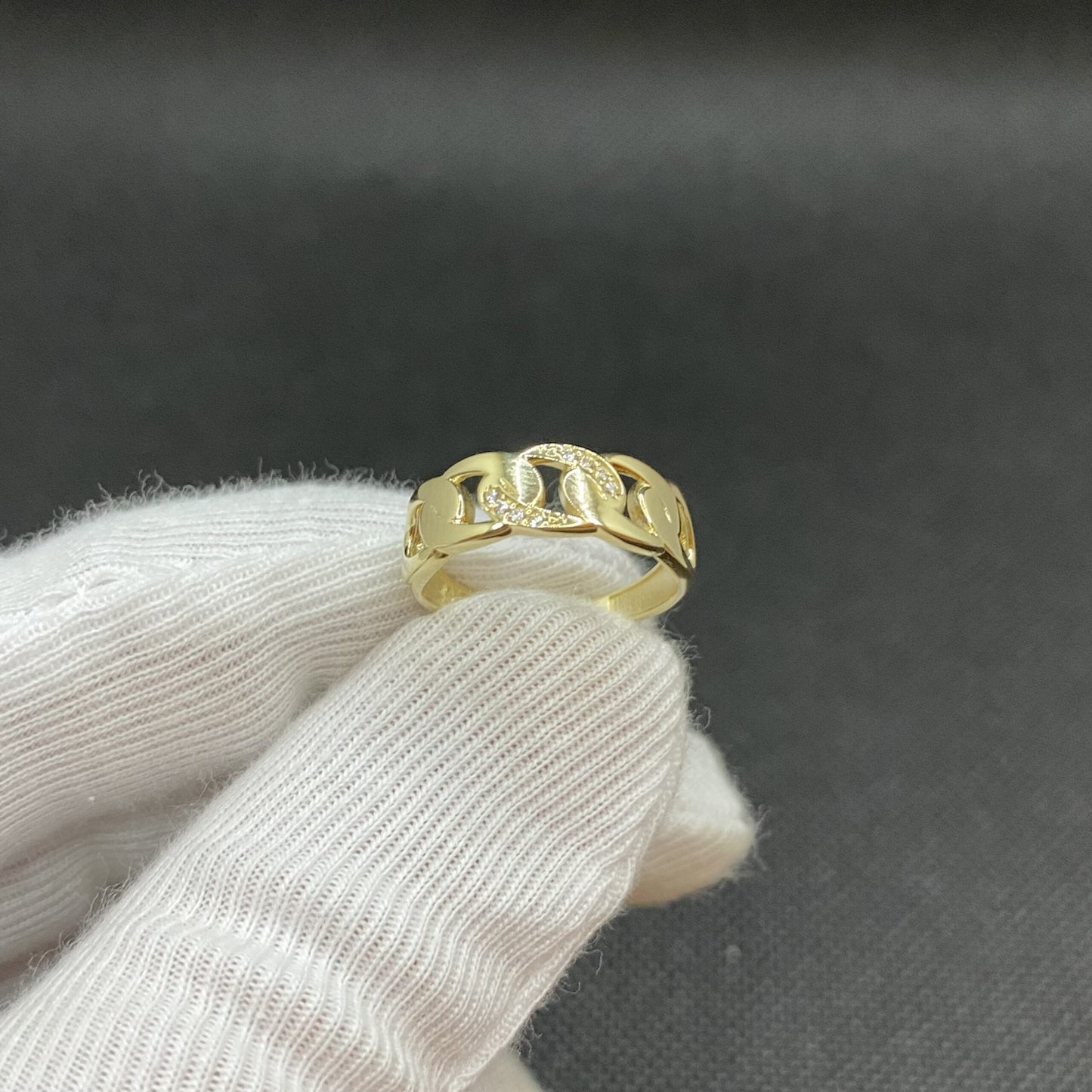 14K Real Solid Gold Gourmet Ring for Women , Dainty Gold Ring , CZ Chain Link Ring , 7MM Chain Ring , Gift for Her , Xmas Gifts