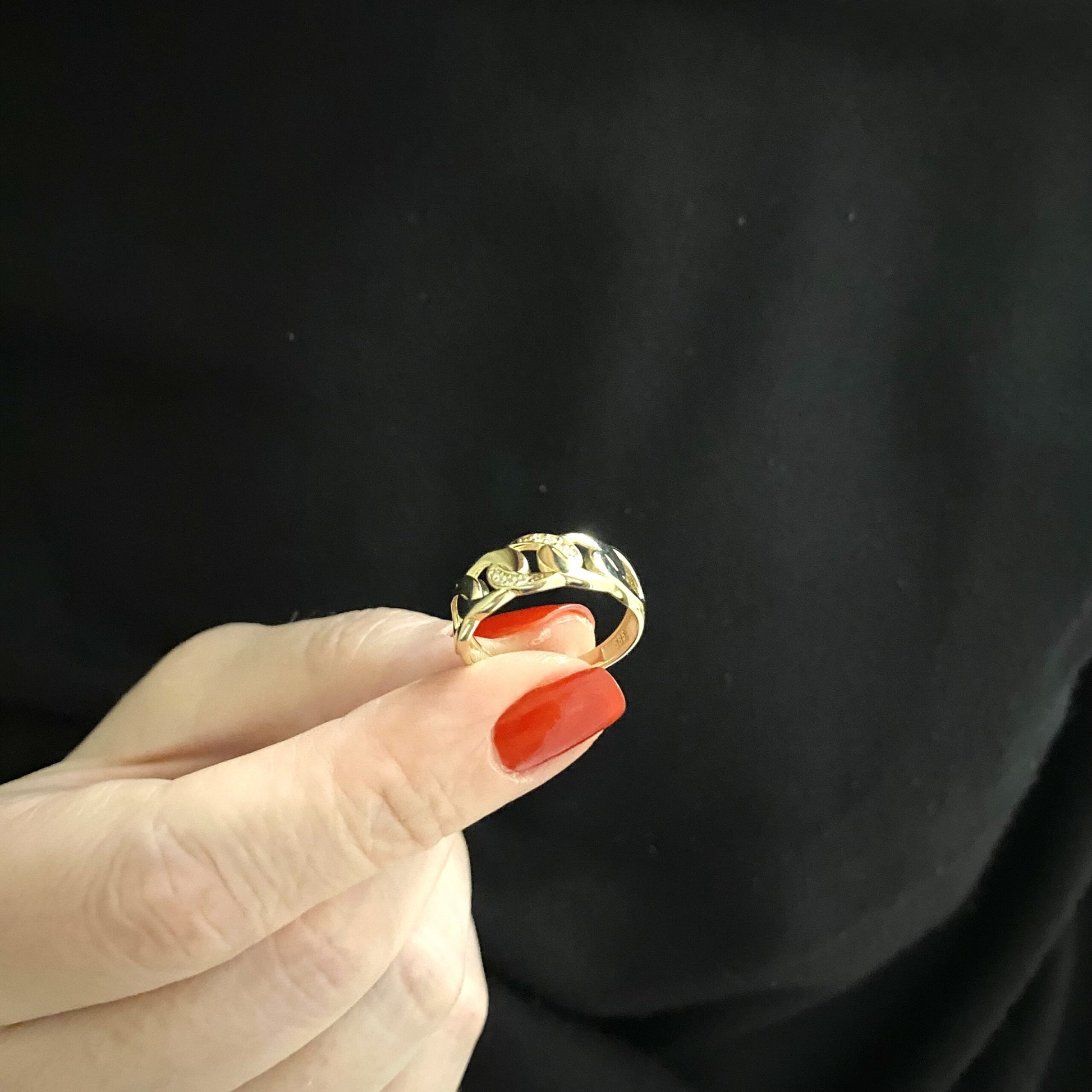 14K Real Solid Gold Gourmet Ring for Women , Dainty Gold Ring , CZ Chain Link Ring , 7MM Chain Ring , Gift for mom , Christmas Gifts