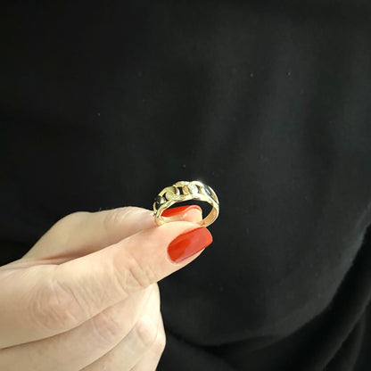 14K Real Solid Gold Gourmet Ring for Women , Dainty Gold Ring , CZ Chain Link Ring , 7MM Chain Ring , Gift for mom , Christmas Gifts