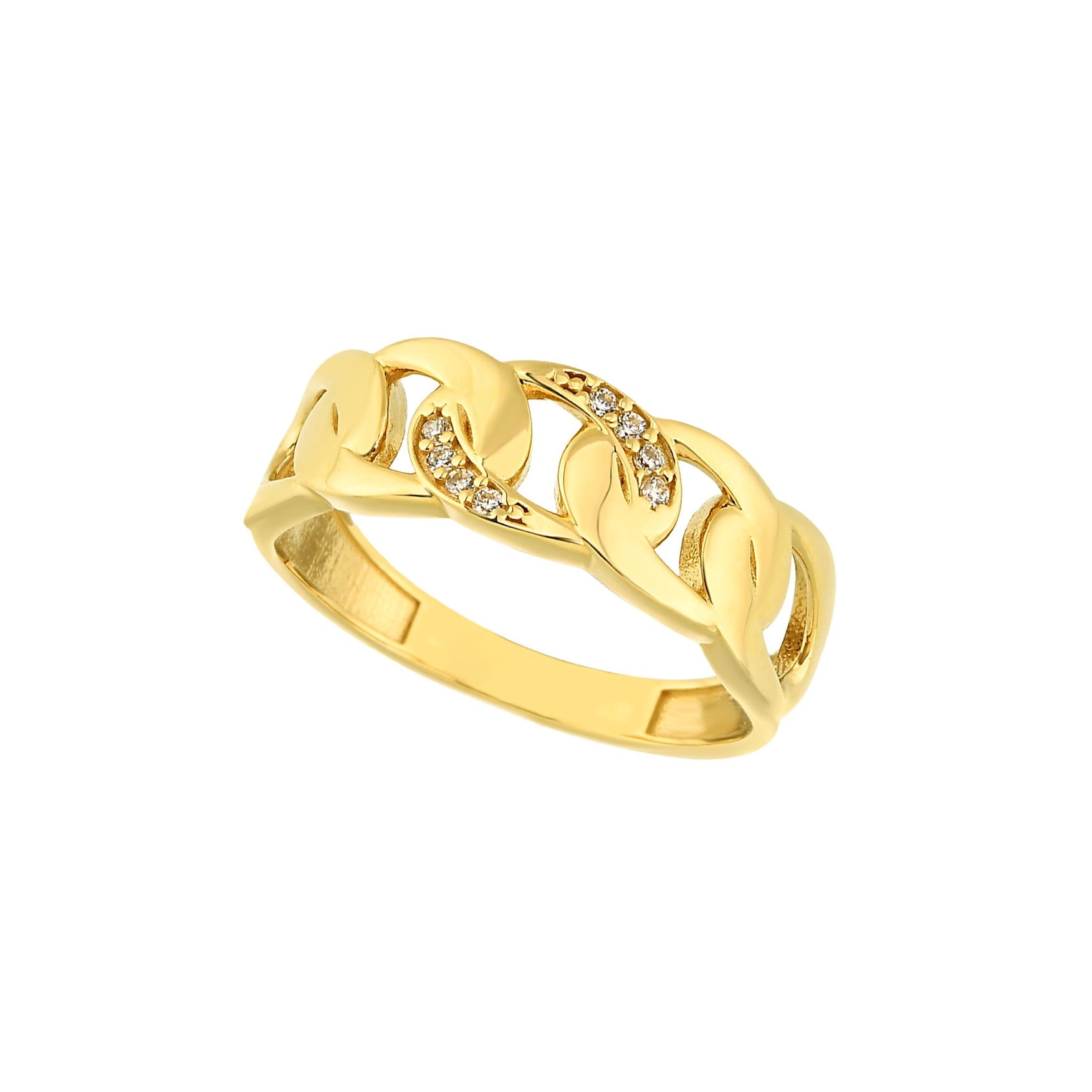 14K Real Solid Gold Gourmet Ring for Women , Dainty Gold Ring , CZ Chain Link Ring