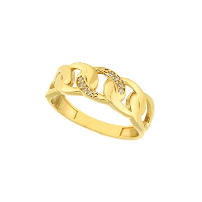 14K Real Solid Gold Gourmet Ring for Women , Dainty Gold Ring , CZ Chain Link Ring