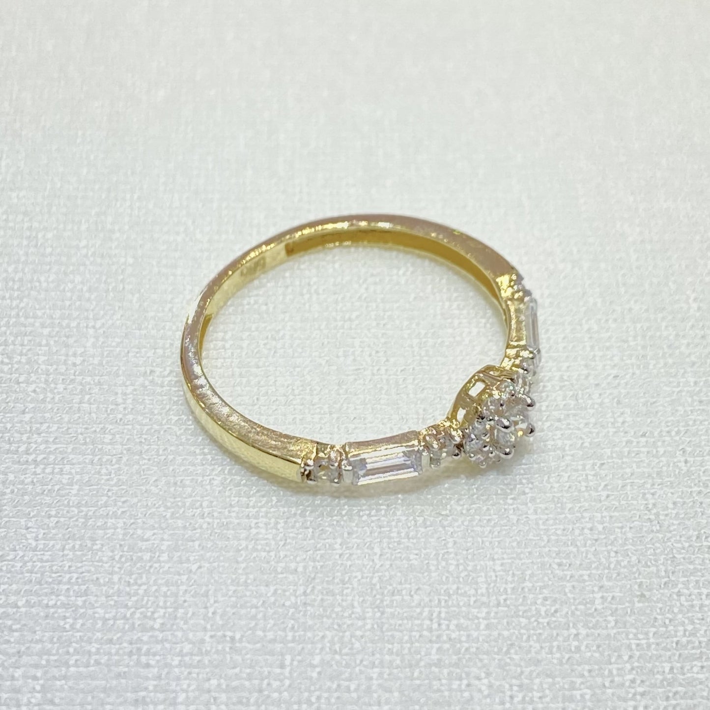 14K Real Solid Gold Halo Solitaire Ring Decorated Baguette , Engagement Ring, Bridal Wedding Jewelry , CZ Solitaire Ring for Women mom