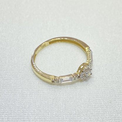 14K Real Solid Gold Halo Solitaire Ring Decorated Baguette , Engagement Ring, Bridal Wedding Jewelry , CZ Solitaire Ring for Women mom