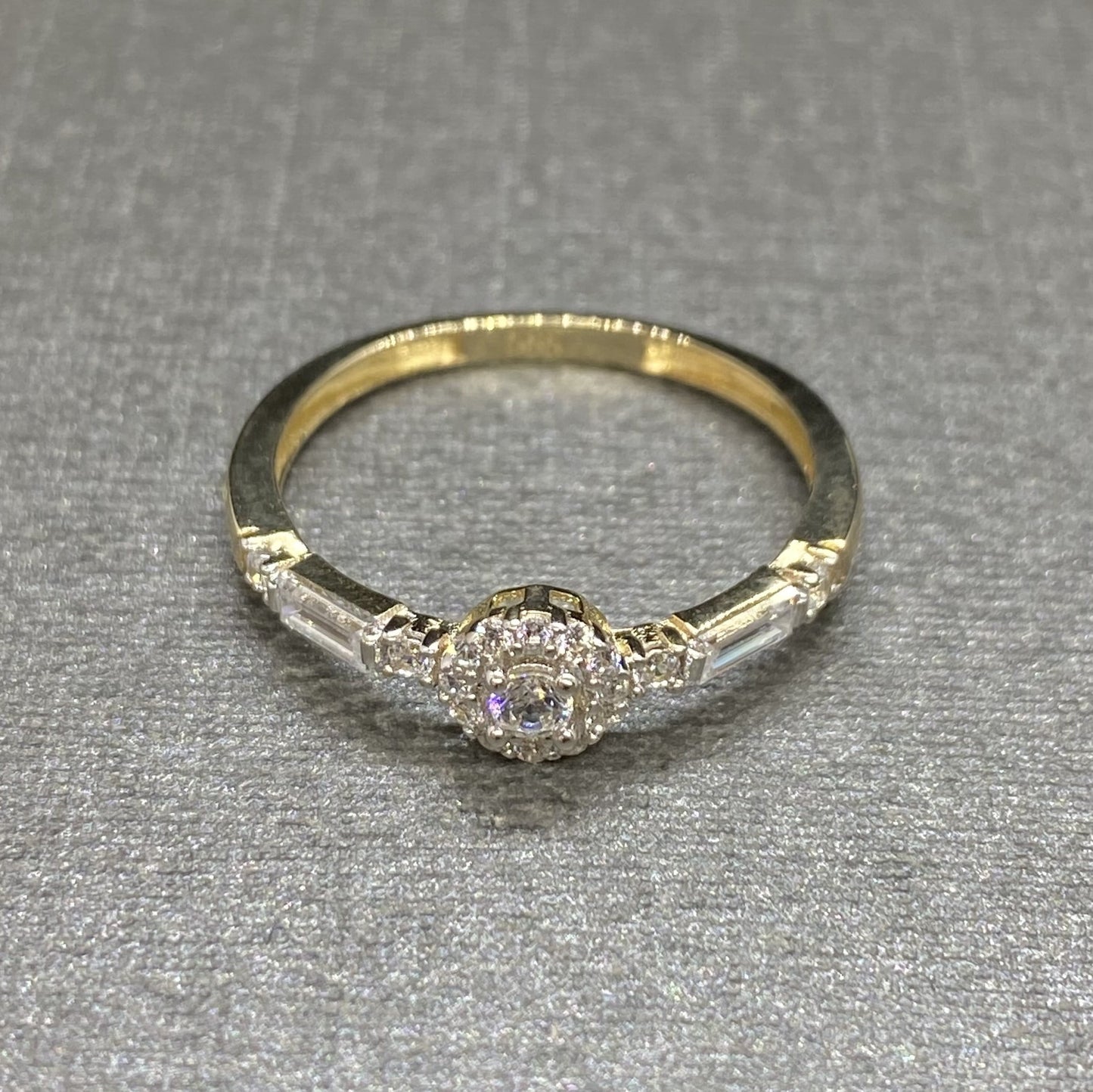 14K Real Solid Gold Halo Solitaire Ring Decorated Baguette , Engagement Ring, Bridal Wedding Jewelry , CZ Solitaire Ring for Women