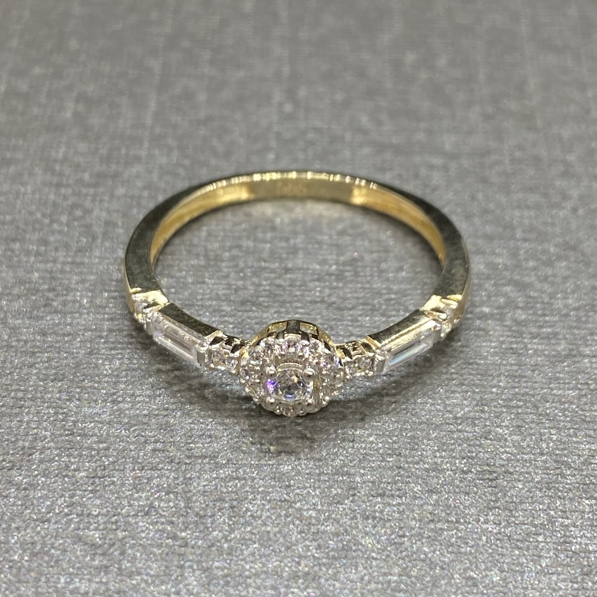 14K Real Solid Gold Halo Solitaire Ring Decorated Baguette , Engagement Ring, Bridal Wedding Jewelry , CZ Solitaire Ring for Women