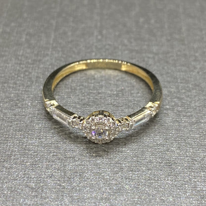 14K Real Solid Gold Halo Solitaire Ring Decorated Baguette , Engagement Ring, Bridal Wedding Jewelry , CZ Solitaire Ring for Women