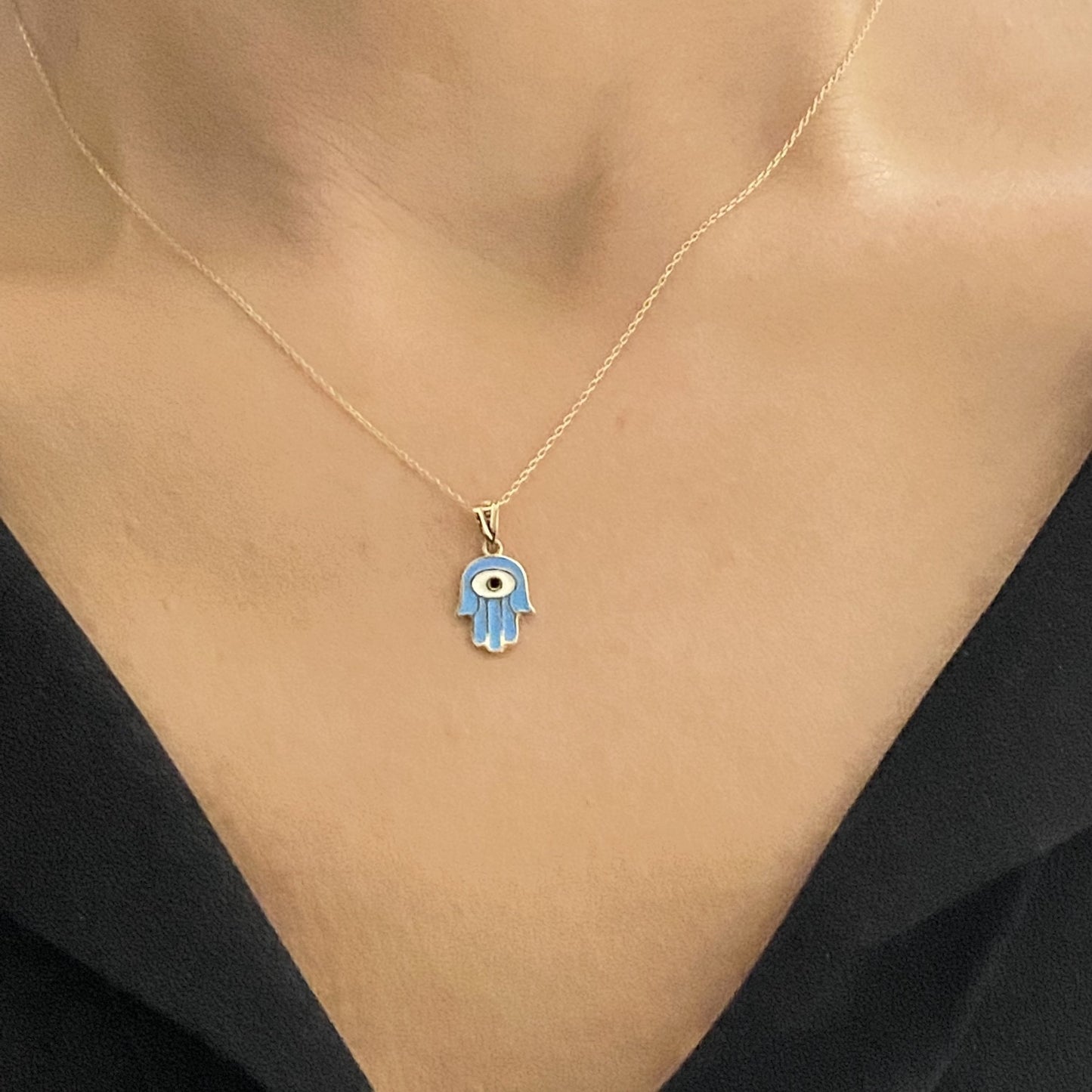 14K Real Solid Gold Hamsa Necklace for Women , Charm Hamsa Pendant , Evil Eye Hamsa Hand Jewelry , Birthday Christmas Gift for Her